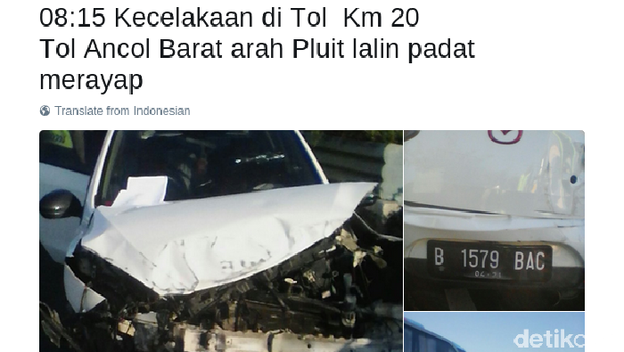 Kecelakaan di Tol Ancol Barat Arah Pluit, Lalin Tersendat
