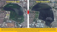 Beginilah penampakkan dan gambar udara perubahan Waduk Pluit usia direvitalisasi dan dikembalikan fungsi utamanya. Foto: Dok. Twitter @Sutopo_BNPB