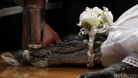 Selayaknya pesta pernikahan di sana, buaya berumur tiga tahun itu pun harus dibaptis. Ia pun didandani dengan gaun bak pengantin berwarna putih. (Foto: REUTERS/Rusvel Rasgado)