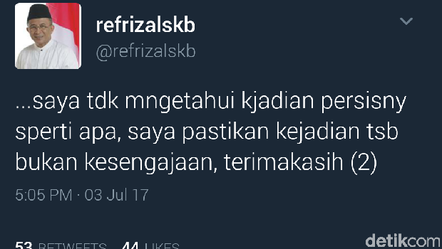 Politikus PKS Refrizal Minta Maaf Soal Like Tweet 'Video Gay Bapak'