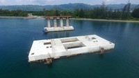 Sejak dimulai pembangunannya pada Mei 2015, hingga Juli 2017 Jembatan Holtekamp telah mencapai progres 32,6% untuk kontrak anak dan 74,06% untuk kontrak induk. Pool/Dok. Ditjen Bina Marga Kementerian PUPR.