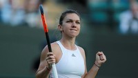 Ekspresi kemenangan Halep. REUTERS/Matthew Childs.