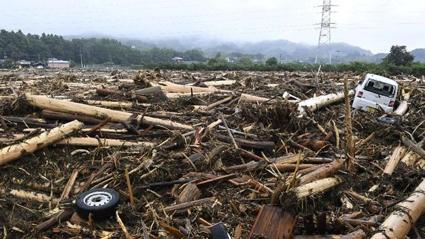 Kondisi kota Asakura usai dilanda hujan deras dan banjir besar