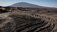 Permukaan kasar ini terbentuk karena lahar basal yang telah dingin. Harus hati-hati melangkah, karena ini berada di kawasan vulkanik (Vivien Cumming/BBC Travel)