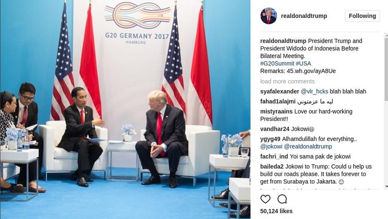 Saat Trump Salah Posting Foto dengan Jokowi di Instagram
