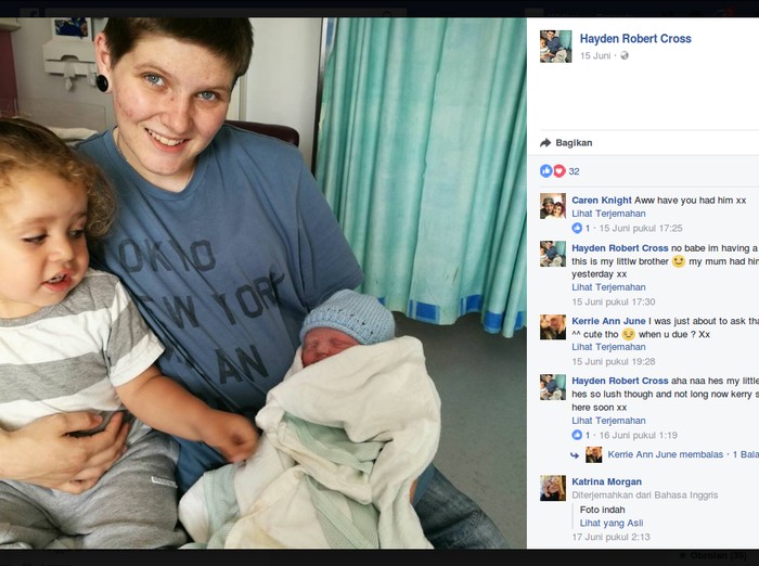Hayden Cross, seorang transgender yang lahirkan bayi perempuan. Foto: facebook/Hayden Robert Cross Hayden Cross, seorang transgender yang lahirkan bayi perempuan. Foto: facebook/Hayden Robert Cross