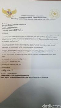 Salah satu surat yang mengatasnamakan Presiden Jokowi.