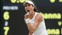 Petenis tuan rumah Johanna Konta mengalahkan unggulan kedua Simona Halep dan mengantarkannya ke semifinal Wimbledon 2017. REUTERS/Matthew Childs.