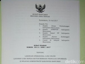 Begini Isi SE Bupati Banyumas Terkait Larangan Ojek Online