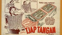 Iklan sabun cuci Tjap Tangan menampilkan wanita sedang mencuci kain. Istimewa/Pinterest.