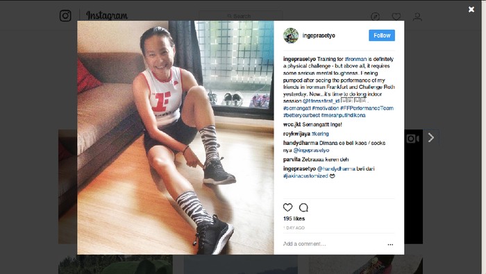 Inge Prasetyo, pelari yang aktif kampanye kanker payudara. (Foto: Instagram/ingeprasetyo) Inge Prasetyo, pelari yang aktif kampanye kanker payudara. (Foto: Instagram/ingeprasetyo)
