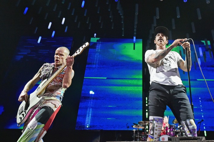 Red Hot Chili Peppers NEW YORK, NY - FEBRUARY 15: (L-R) Flea, Anthony Kiedis, and Chad Smith of Red Hot Chili Peppers perform at Madison Square Garden on February 15, 2017 in New York City. (Photo by Mike Coppola/Getty Images)