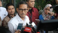 Untuk itu, izinkan saya masuk dulu ke dalam dan jangan suuzon bahwa ini dikaitkan dengan politik atau apa pun. Kita dukung langkah KPK untuk betul-betul membersihkan praktik-praktik korupsi di pemerintahan maupun di dunia usaha di Indonesia. Setelah pemeriksaan, saya akan berikan pernyataan lengkap, kata Sandiaga.