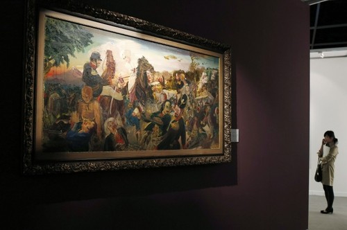 Lukisan 'Pasukan Kita yang Dipimpin Pangeran Diponegoro' di Balai Lelang Sotheby Hong Kong karya S.Sudjojono.