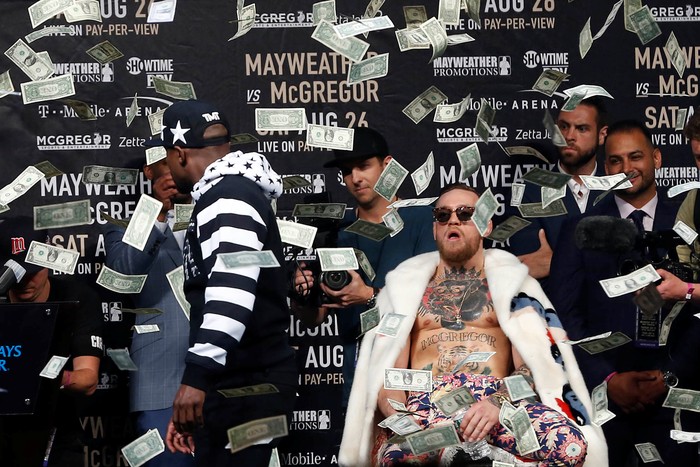 Jul 13, 2017; Brooklyn, NY, USA;  Conor McGregor during a world tour press conference to promote the upcoming Mayweather vs McGregor boxing fight at Barclays Center. Mandatory Credit: Noah K. Murray-USA TODAY Sports