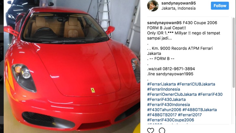 Kredit Ferrari Foto: Istimewa akun istagram @sandynayowan95 Kredit Ferrari Foto: Istimewa akun istagram @sandynayowan95