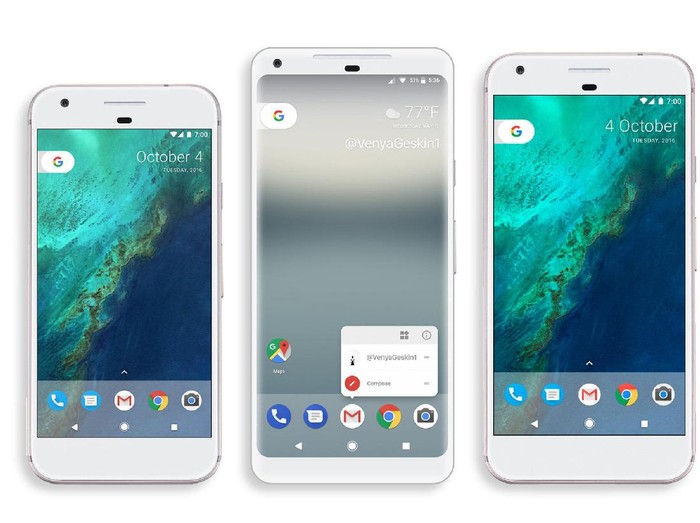 Perbandingan Pixel 2 Xl (tengah), Pixel XL (kanan), dan Google Pixel (kiri). Foto: istimewa Perbandingan Pixel 2 Xl (tengah), Pixel XL (kanan), dan Google Pixel (kiri). Foto: istimewa