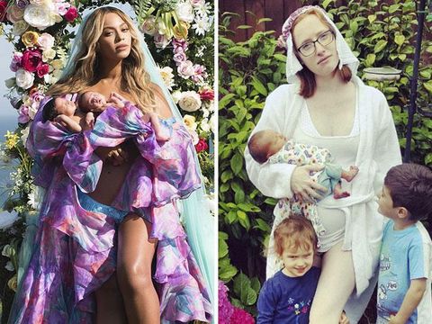  Kocak, Ibu-ibu Ini Tiru Foto Ikonik Beyonce dengan Bayi Kembar