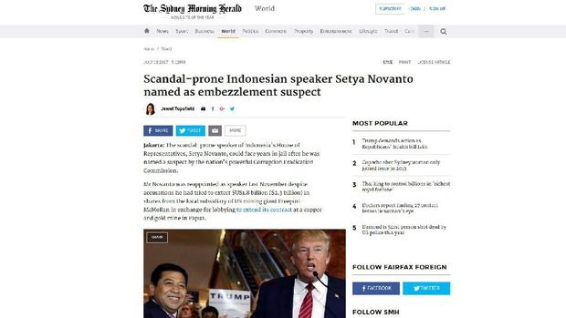  Begini Sorotan Media Internasional Soal Novanto Tersangka.