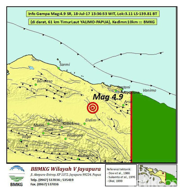 Gempa 4,9 SR Terjadi di Papua, Tak Berpotensi Tsunami