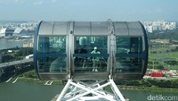 Saat kapsul yang ditumpangi berada di puncak ketinggian sekitar 165 meter, kita bisa melihat deretan gedung pencakar langit, Merlion Park, Gardens by the Bay (Ardan/detikTravel)