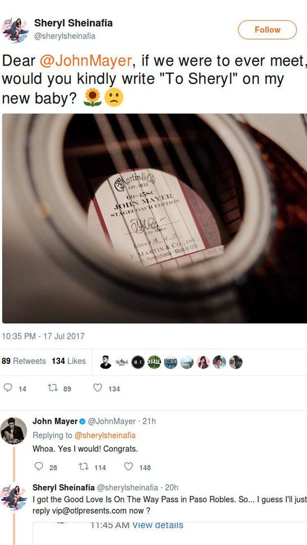 Bahagianya Sheryl Sheinafia Dapat Balasan Tweet dari John Mayer