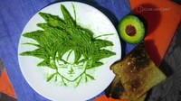 Goku, tokoh utama dalam kisah Dragon Ball ini juga terlihat mirip saat di lukis dengan pulasan buah alpukat. Dengan gaya rambut jabrik yang jadi andalan. (Foto: Istimewa)