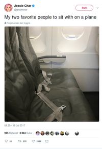Postingan Jessie Char yang senang mendapatkan bangku kosong 