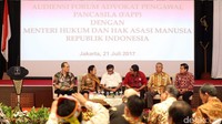 Audiensi Menkum HAM Yasonna Laoly dengan Forum Advokat Pengawal Pancasila (FAPP) berlangsung di Gedung Kemenkum HAM, Jakarta, Jumat (21/7/2017).