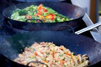 Penggunaan wok dalam memasak.