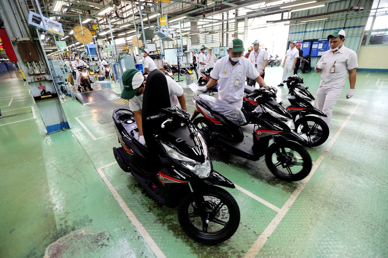 Perakitan Motor Honda di Sunter. Foto: Pool/AHM Perakitan Motor Honda di Sunter. Foto: Pool/AHM