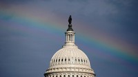 Potret kubah US Capitol dengan latar belakang pelangi (Foto: REUTERS/Joshua Roberts)