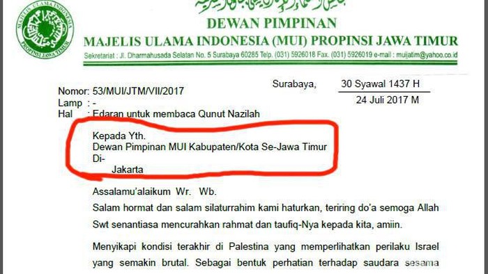 Sempat Salah Ketik Mui Jatim Revisi Surat Dukungan Palestina