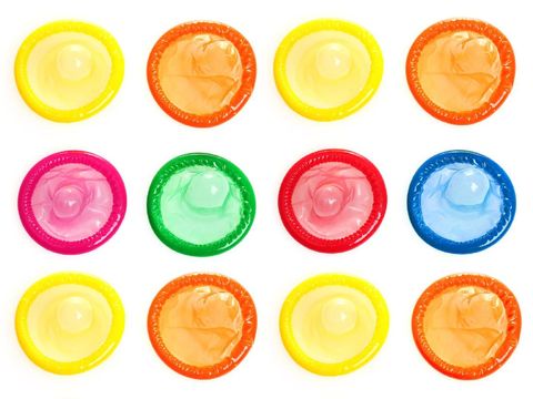 Condom and packages. Vector flat illustration isolated on white background.
