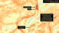 Citra termal fasilitas nuklir Yongbyon di Korut pada Desember 2016. Warna merah menunjukkan aktivitas di reaktor nuklir setempat. Courtesy Thermal data available from the US Geological Survey/38 North/Handout via REUTERS