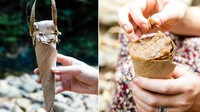 Ini bukan es krim, ini adalah cucurucho. Dibentuk mirim es krim, kuliner khas ini berisikan kepala, daun jambu, dan pepaya. Kamu bisa dengan mudah menemukannya di pinggir jalan (Tanveer Badal/BBC)