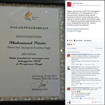 Anugerahi 'Piagam' untuk Menristek, 2 Aktivis Unnes Dipolisikan