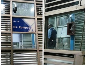 Kaca Halte Bus TransJ di Pasar Rumput Pecah Akibat Tawuran Warga