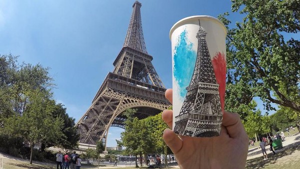 Keren! Seniman Ini Gambar Menara Eiffel hingga Mona Lisa di Atas Cup Kopi