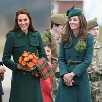 Coat dress hijau dari Hobbs dipakai Kate untuk St. Patricks Day tahun 2014. Lalu ketika memakainya kembali di Yukon tahun lalu, ia menambahkan topi dan sepatu warna hijau senada.Foto: Ist.