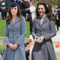 Kate Middleton memakai coat Michael Kors ini dua kali dalam gaya berbeda. Foto: Ist.