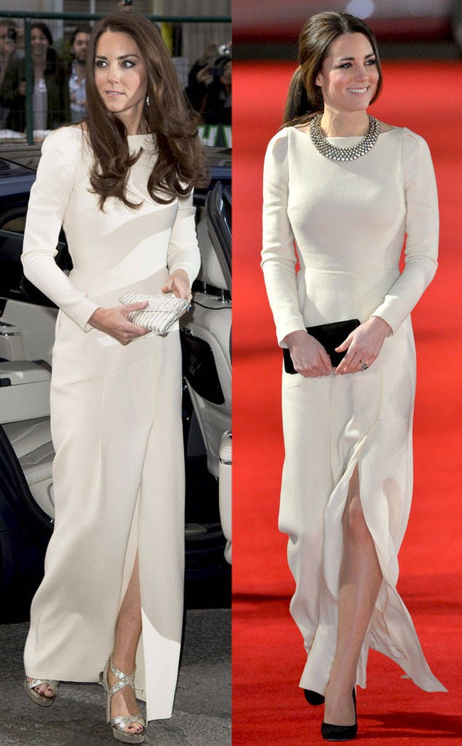 Gaun Roland Mouret ini membuat Kate Middleton tampil anggun dalam berbagai kesempatan. Gaun putih berikut sudah ia miliki sejak 2012 dan masih menjadi favoritnya. Foto: Ist.