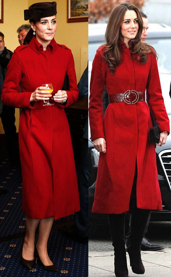 Tampilan coat merah dari L.K.Bennett ini tampak beda karena pilihan sepatunya. Ia bisa tampil anggun dengan high heels, atau terlihat edgy pakai knee-high boots. Foto: Ist.