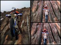 Pengendara motocross melindas batuan batik