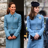 Coat dress lain favorit Kate kembali datang dari label Alexander McQueen. Yang satu ini dipakai sejak tahun 2014. Foto: Ist.