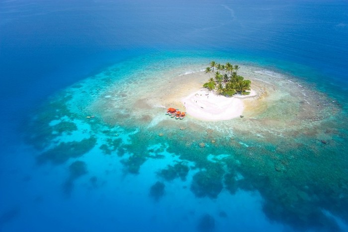 Beautiful view of Palau tropical islands and Pacific ocean from above