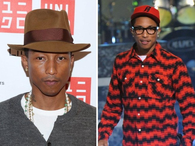 Pharrell Williams tampil lebih muda dengan kacamata. Foto: Getty Images