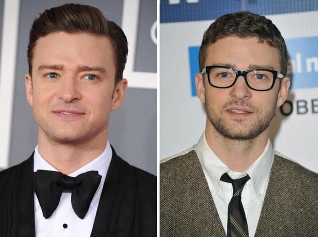 Wajah Justin Timbarlake tampak lebih muda dengan kacamata. Foto: Getty Images