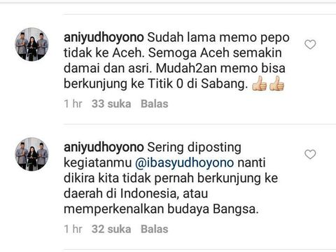 Screenshot komentar Ibunda Ibas, Ani Yudhoyono