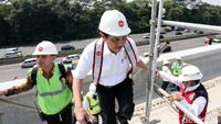 Luhut Panjaitan dan Budi Karya meninjau ke atas lintasan LRT.
